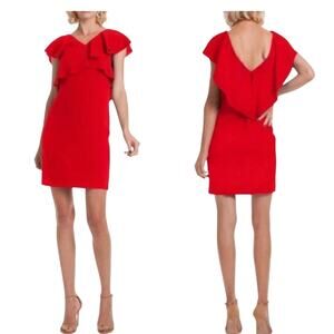 Trina Turk V-neck Ruffle Crossover Bright Red Cameron Dress Size 2